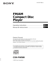 Sony CDX-FW500 - Fm/am Compact Disc Player Manual de usuario