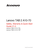 Lenovo Tab 2 A10-70 Safety, Warranty & Quick Start Manual
